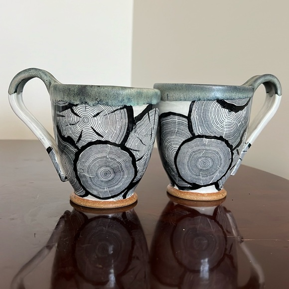 Pottery Nature Inspired Wood Grain 2 Coffee / Tea Mugs - Picture 4 of 14